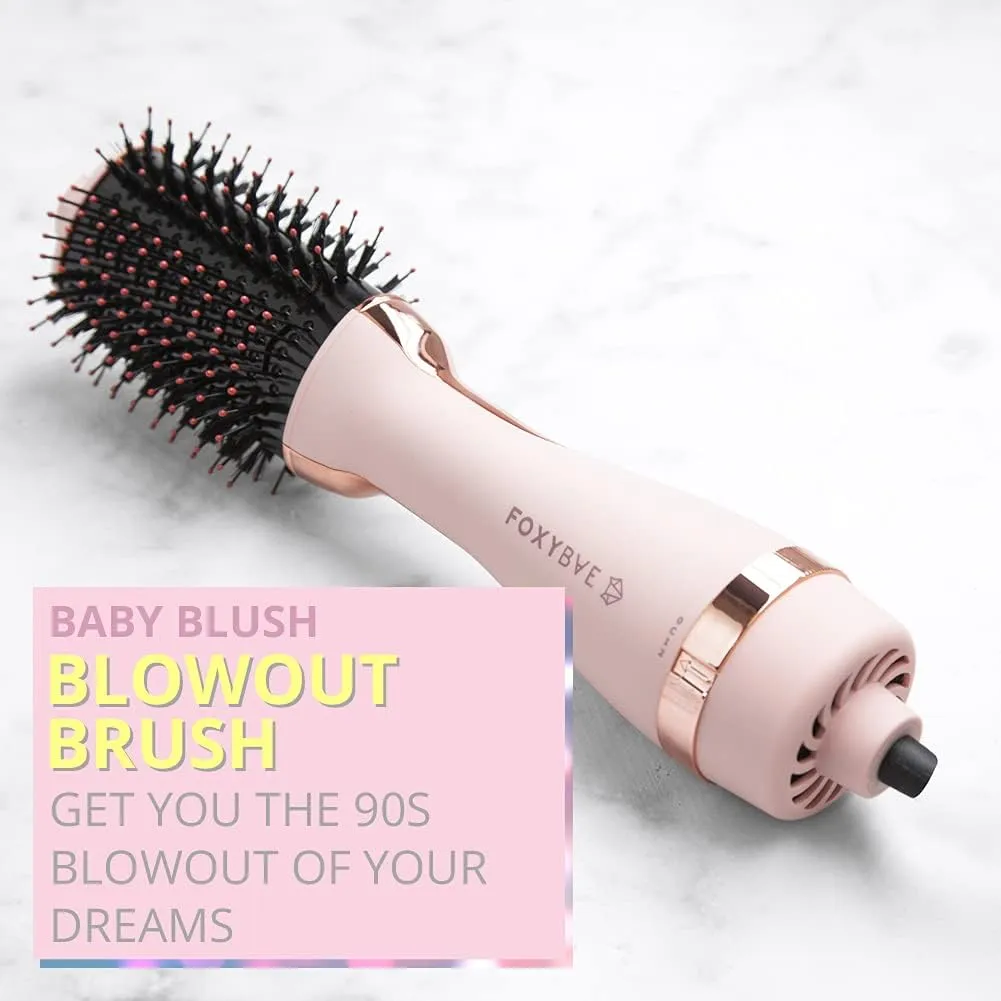 FoxyBae Hair Dryer Brush, Baby Blush, 60mm - Pro Volumizer Hot Air Dryer Brush, 2 Heat settings & Cool shot, Ceramic Tourmaline Ionic Technology, Dual Bristles, for Healthy Hair, Blush Color