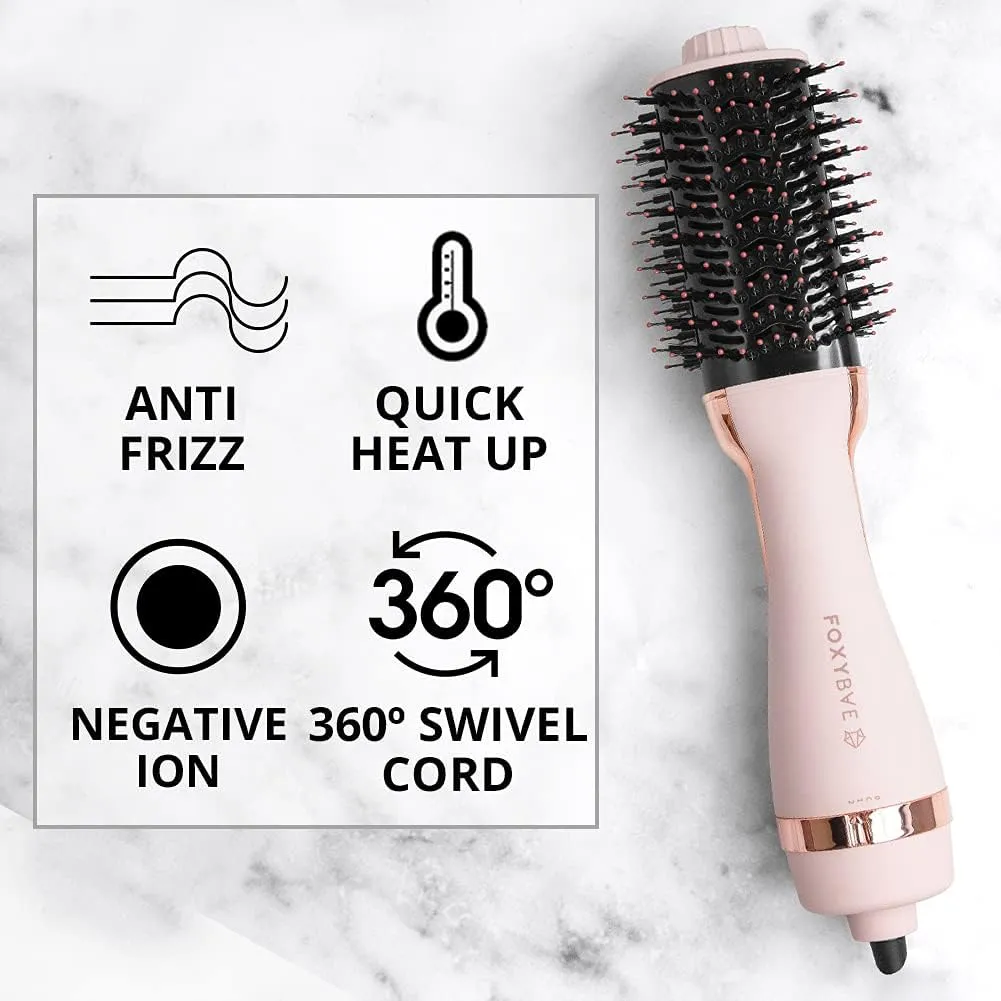 FoxyBae Hair Dryer Brush, Baby Blush, 60mm - Pro Volumizer Hot Air Dryer Brush, 2 Heat settings & Cool shot, Ceramic Tourmaline Ionic Technology, Dual Bristles, for Healthy Hair, Blush Color