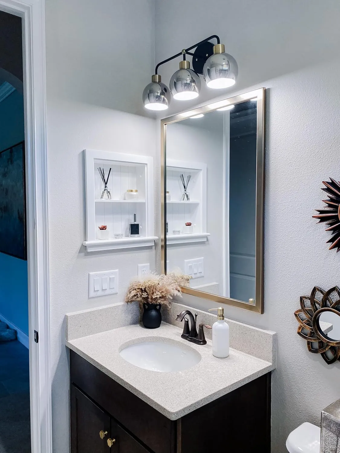 Frame My Mirror Gold Framed Mirror, 36" x 48" Champagne Bronze Mirror for Bathroom, Wood Frame, True Reflections Glass, Ellis Design, Hangs Horizontally or Vertically, Made in USA