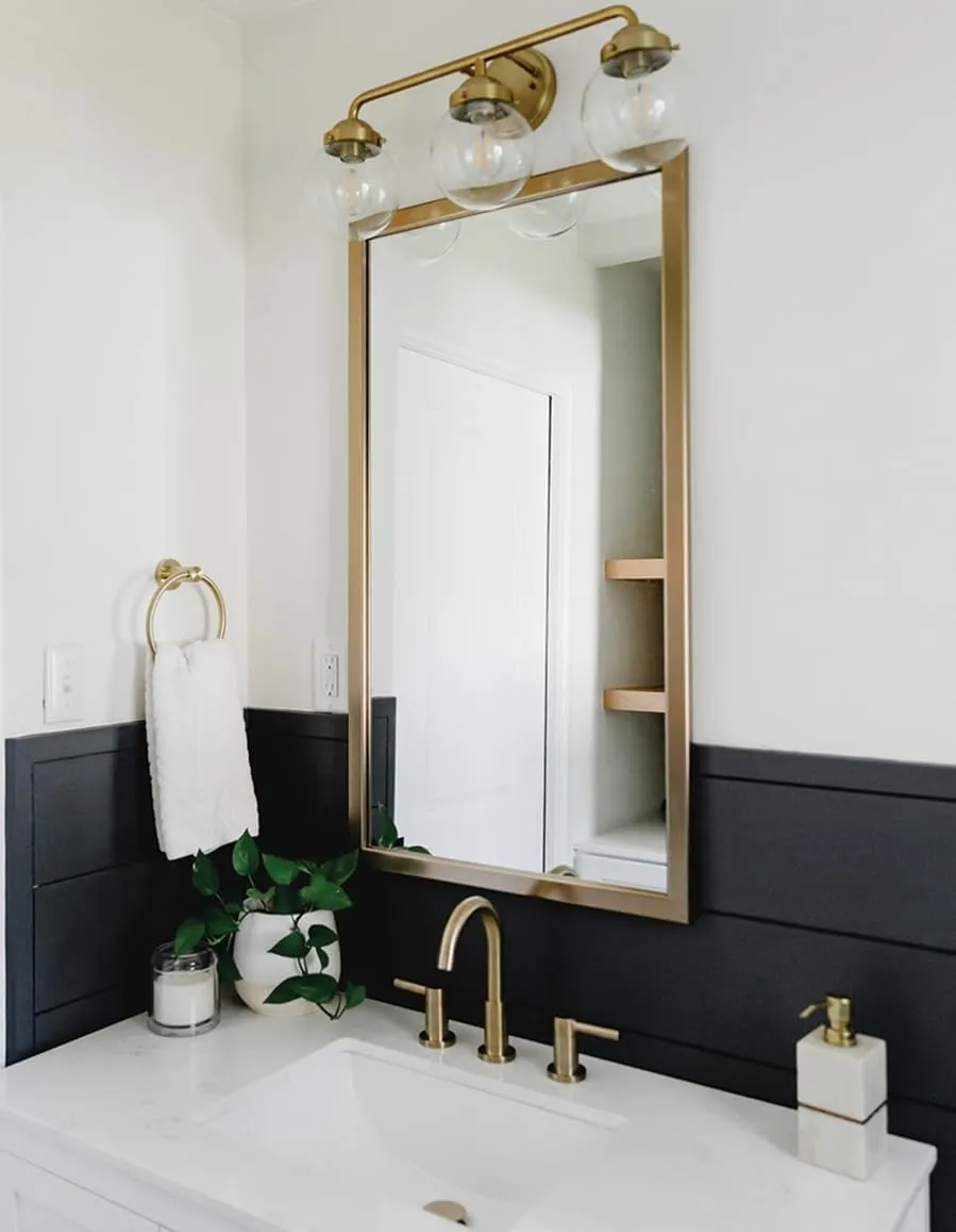 Frame My Mirror Gold Framed Mirror, 36" x 48" Champagne Bronze Mirror for Bathroom, Wood Frame, True Reflections Glass, Ellis Design, Hangs Horizontally or Vertically, Made in USA