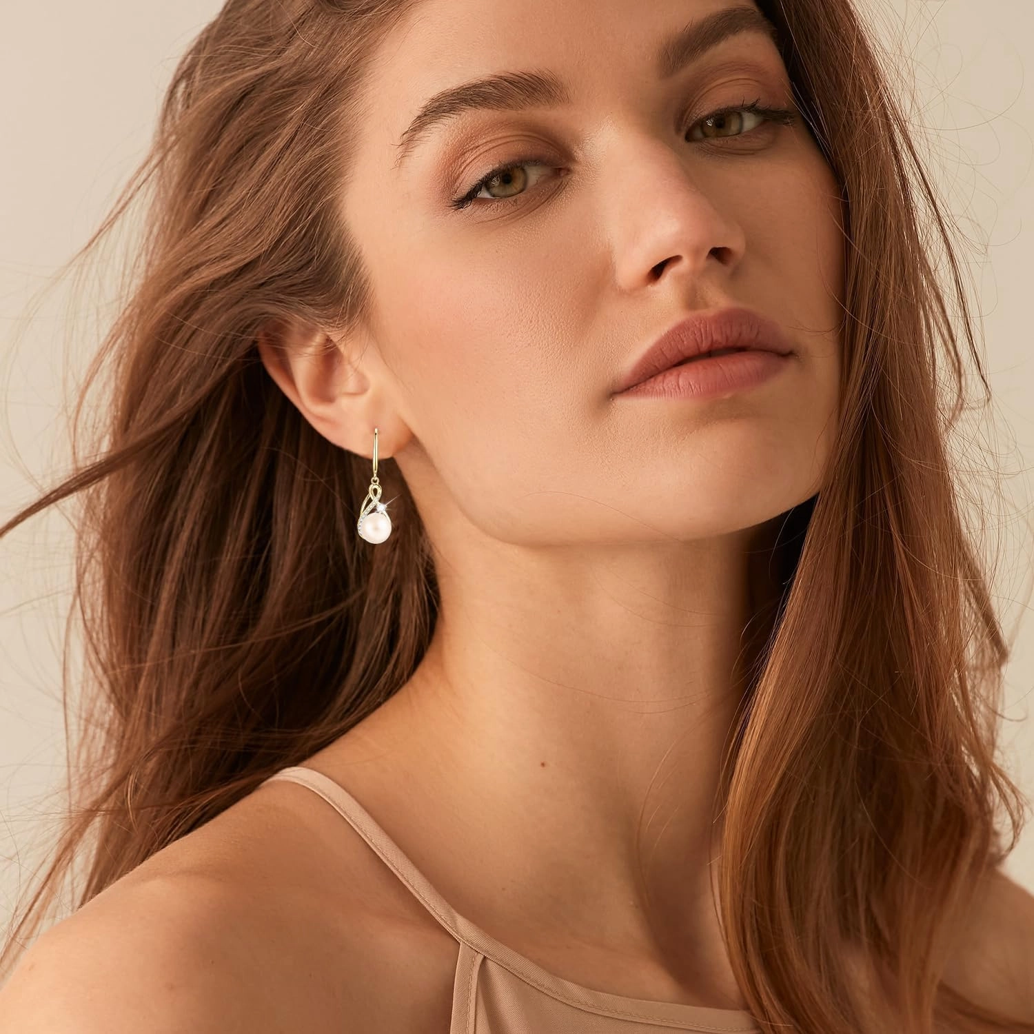 Freshwater Pearl Drop Earrings for Women, 925 Sterling Silver Infinity Pearl Drop Earrings Jewelry Gifts for Bride Wife Mom