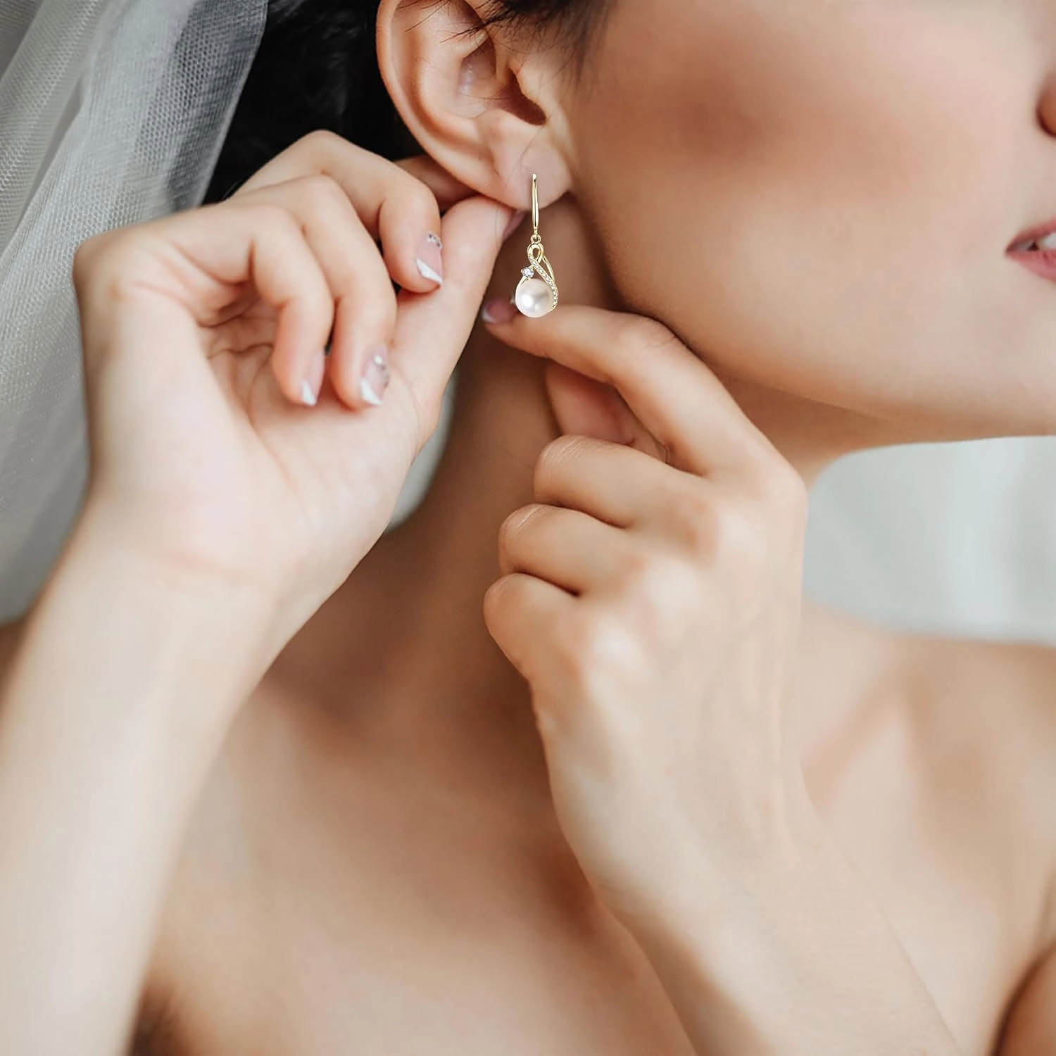 Freshwater Pearl Drop Earrings for Women, 925 Sterling Silver Infinity Pearl Drop Earrings Jewelry Gifts for Bride Wife Mom