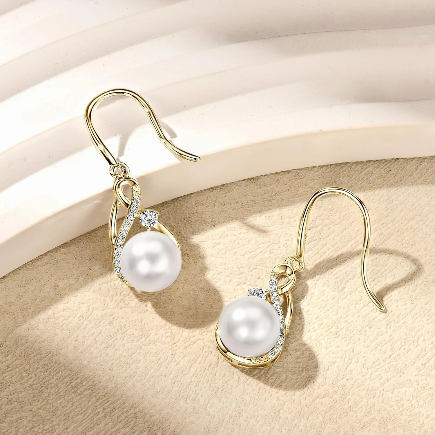 Freshwater Pearl Drop Earrings for Women, 925 Sterling Silver Infinity Pearl Drop Earrings Jewelry Gifts for Bride Wife Mom