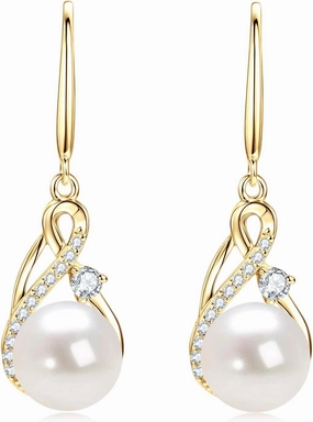 Freshwater Pearl Drop Earrings for Women, 925 Sterling Silver Infinity Pearl Drop Earrings Jewelry Gifts for Bride Wife Mom