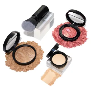 Full Complexion Kit (4 PC): Balance-N-Brighten Foundation, Medium   Retractable Kabuki Brush   Blush-N-Brighten, Tropic Hues   Original Baked Highlighter, French Vanilla