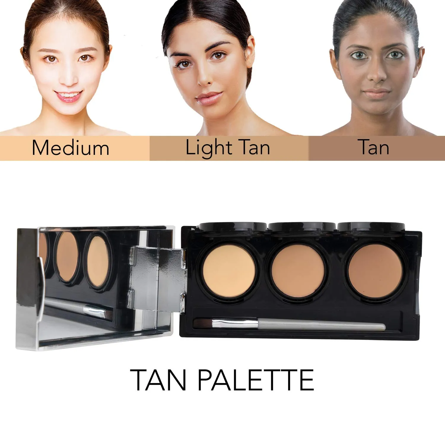 Full Coverage Concealer Palette, Waterproof Concealer Cream, 3 Colors   Brush, by Dermaflage
