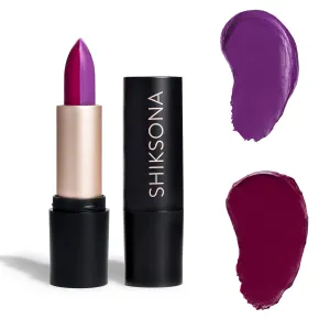Full Coverage Split Bullet Matte Lipstick | Vegan | Gluten, Paraben and Cruelty Free, Creamy Lipstick in a Vibrant Purple/Vibrant Plum Matte combo (All or Nothing)