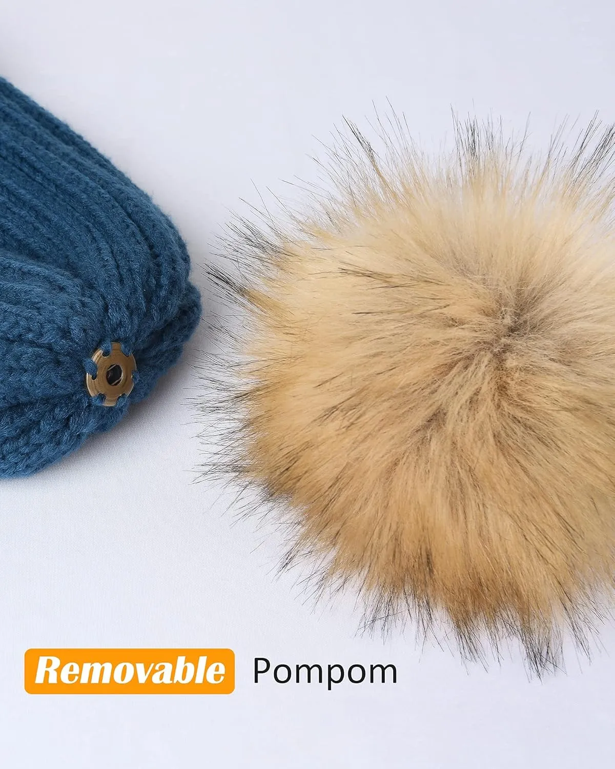 FURTALK Womens Winter Beanie Hat Satin Lined Faux Fur Pom Pom Beanies Hat for Women Winter Warm Knit Hats