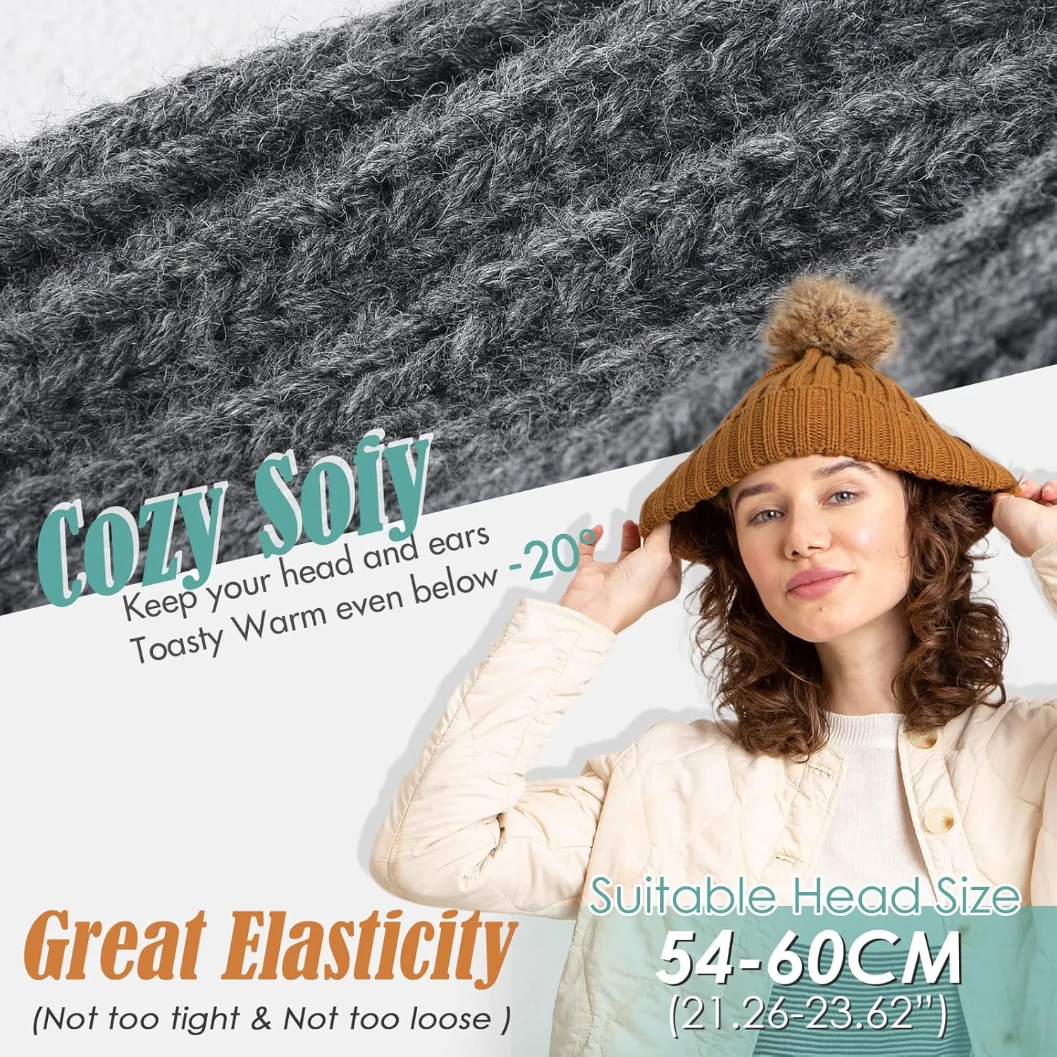 FURTALK Womens Winter Beanie Hat Satin Lined Faux Fur Pom Pom Beanies Hat for Women Winter Warm Knit Hats