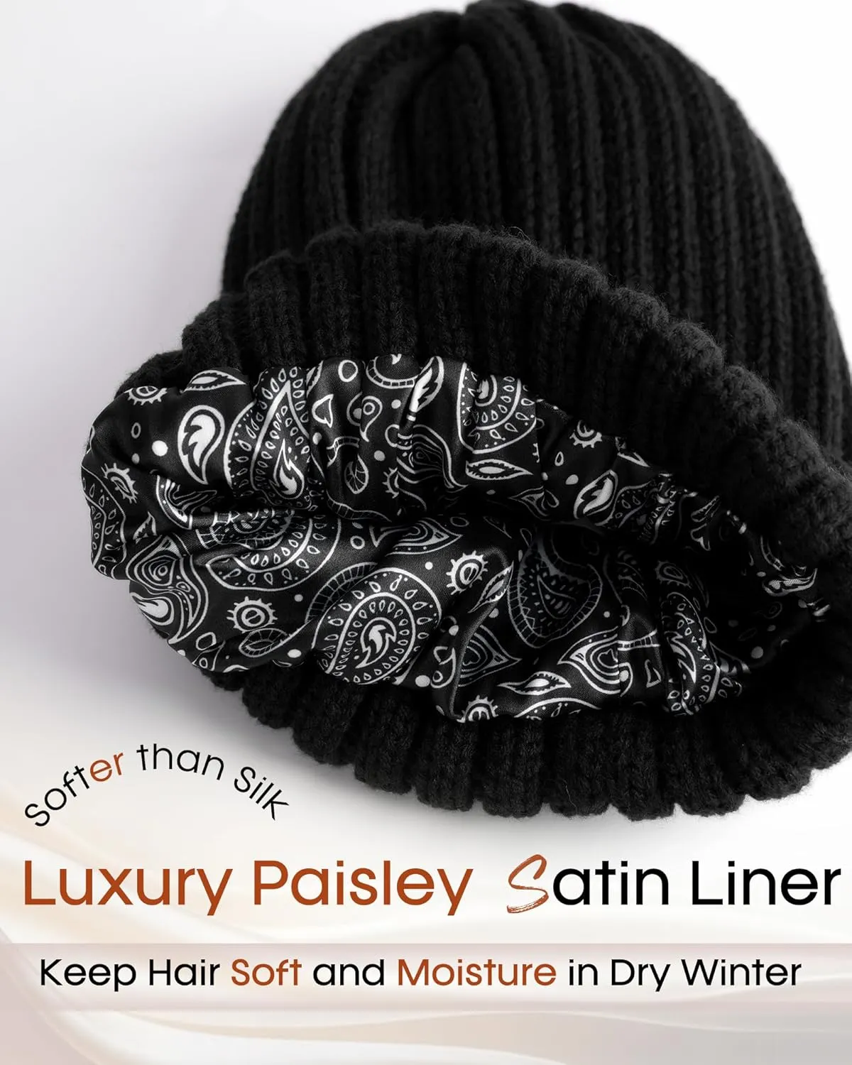 FURTALK Womens Winter Beanie Hat Satin Lined Faux Fur Pom Pom Beanies Hat for Women Winter Warm Knit Hats