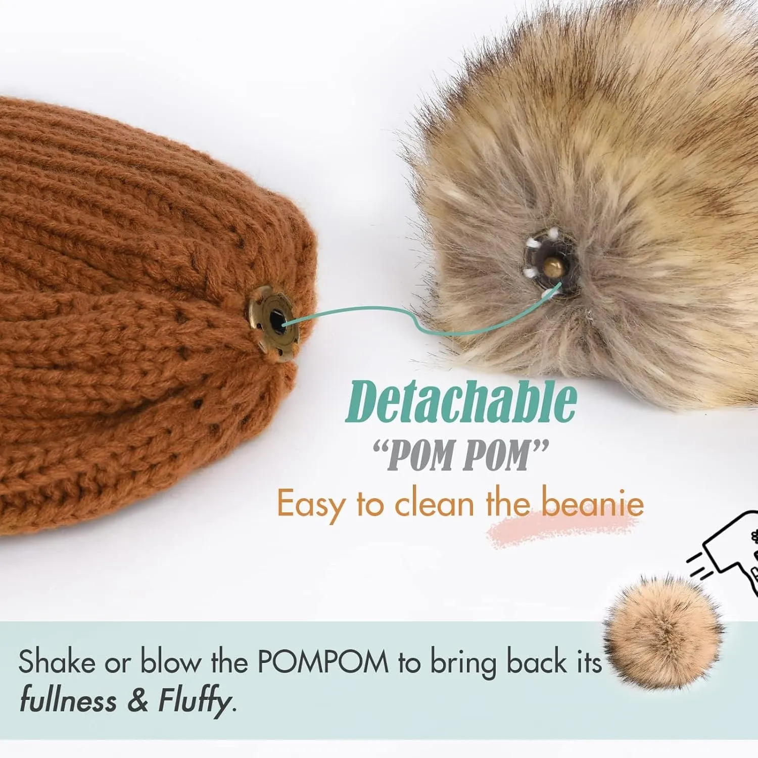 FURTALK Womens Winter Beanie Hat Satin Lined Faux Fur Pom Pom Beanies Hat for Women Winter Warm Knit Hats
