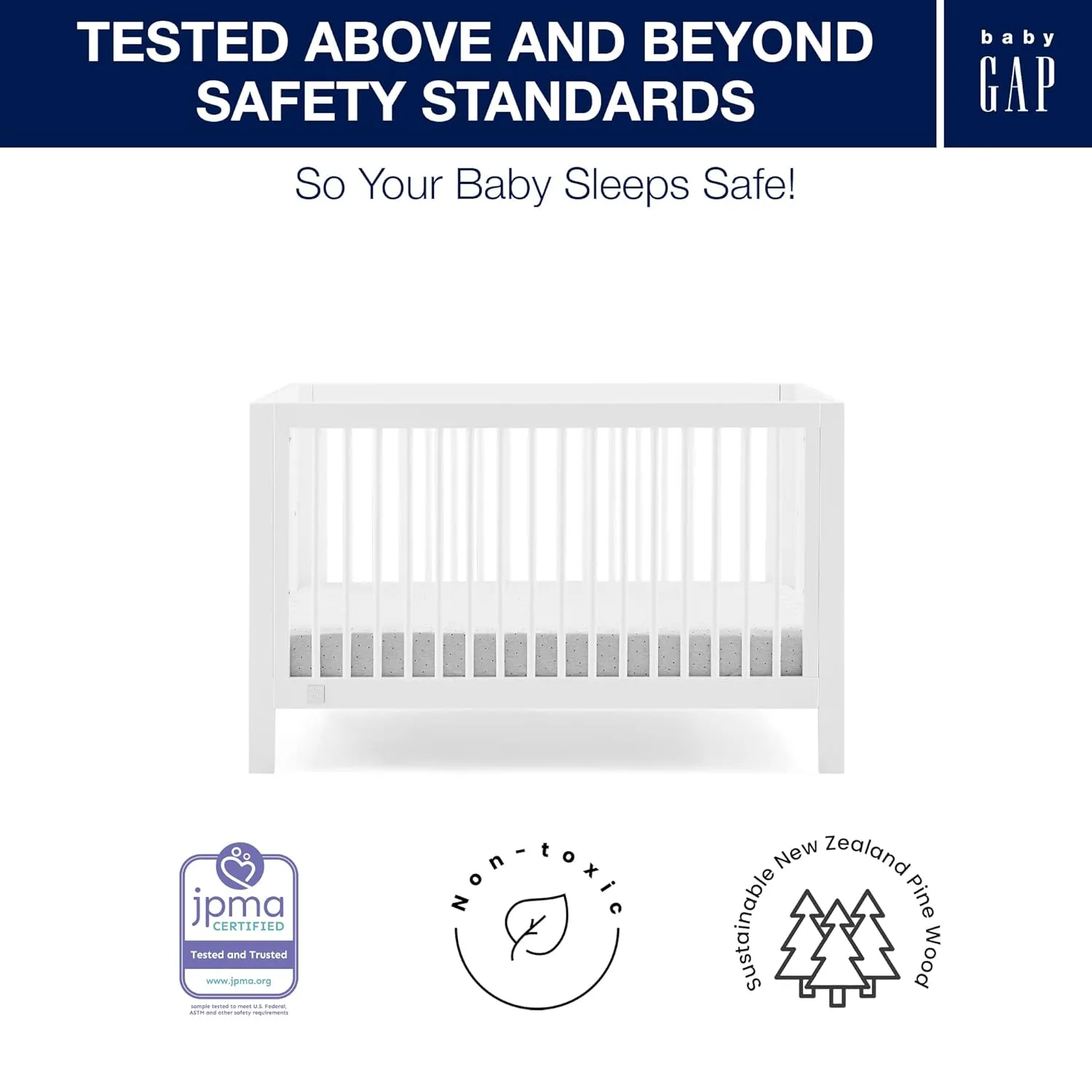 GAP babyGap Charlie 6-in-1 Convertible Crib - Greenguard Gold Certified, Bianca White
