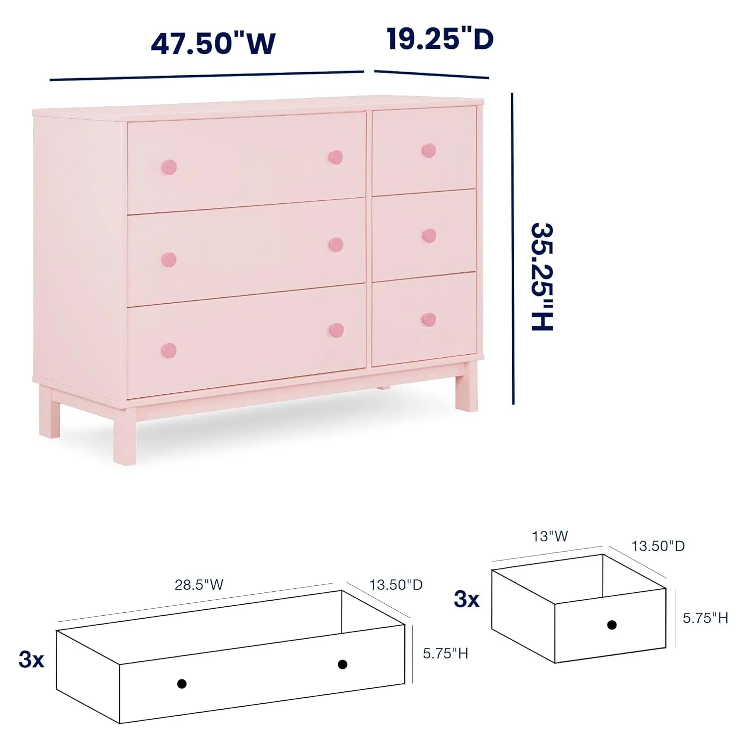 GAP babyGap Legacy 6 Drawer Dresser with Interlocking Drawers - Greenguard Gold Certified, Blush Pink/Dark Pink