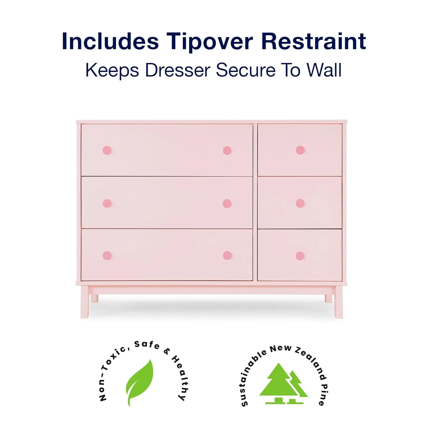 GAP babyGap Legacy 6 Drawer Dresser with Interlocking Drawers - Greenguard Gold Certified, Blush Pink/Dark Pink