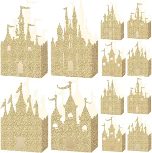 Geiserailie 20 Pieces Castle Box Princess Candy Box Glitter Castle Favor Treat Gift Princess Party Decorations Baby Shower Wedding Supplies(Gold)