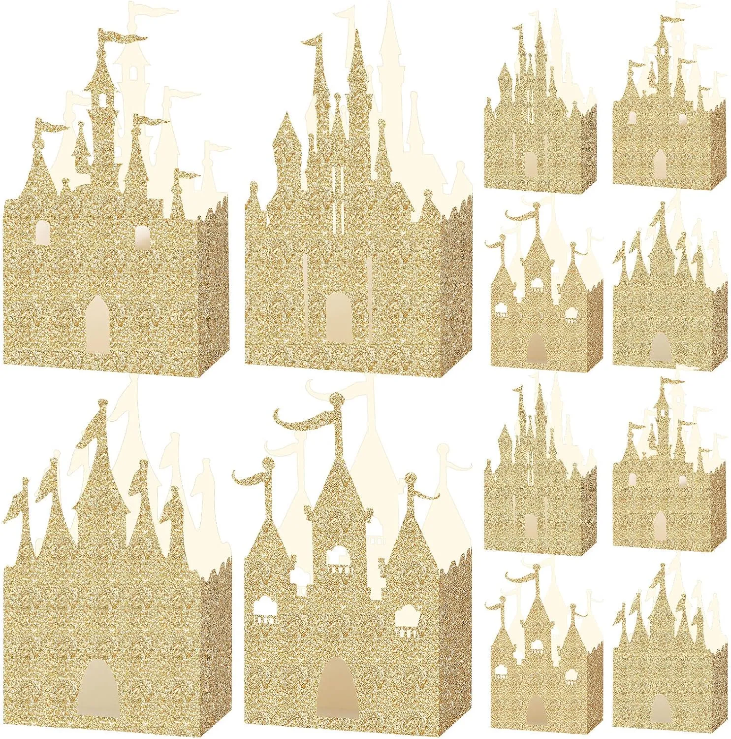 Geiserailie 20 Pieces Castle Box Princess Candy Box Glitter Castle Favor Treat Gift Princess Party Decorations Baby Shower Wedding Supplies(Gold)