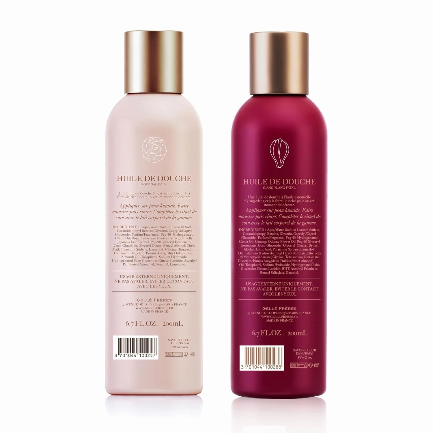GELLÉ FRÈRES Moisturizing Rose and Ylang Ylang Floral Body Wash Set, Nourishing Shower Gel, Gentle Cleansing, For All Skin Types, 6.7 Fl Oz each