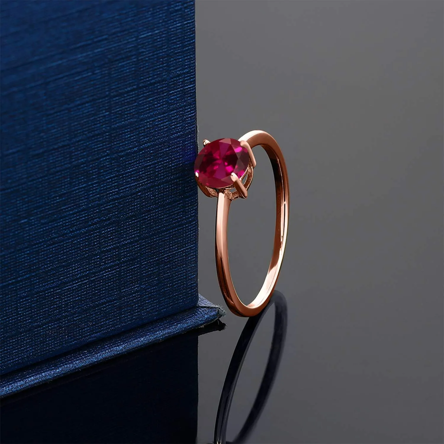 Gem Stone King 10K Rose Gold Red Created Ruby Solitaire Engagement Ring For Women (1.00 Cttw, Round 6MM, Gemstone July Birthstone, Available in Size 5,6,7,8,9)