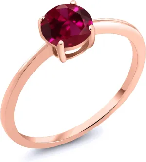 Gem Stone King 10K Rose Gold Red Created Ruby Solitaire Engagement Ring For Women (1.00 Cttw, Round 6MM, Gemstone July Birthstone, Available in Size 5,6,7,8,9)