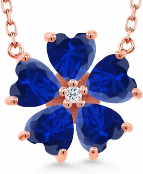 Gemstone Birthstone and White Topaz Flower Pendant Necklace for Women | 925 Sterling Silver | Heart Shape 6MM Petals and Round 2MM Center | With 18 Inch Chain | Fine Jewelry for Her Mom Wife