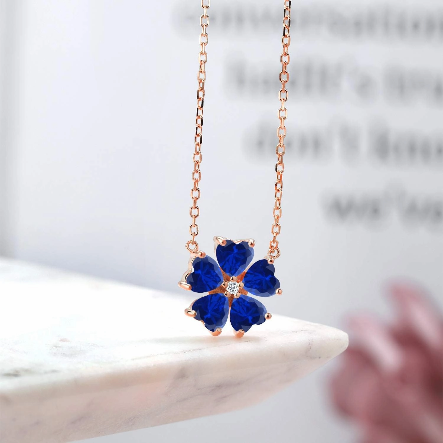 Gemstone Birthstone and White Topaz Flower Pendant Necklace for Women | 925 Sterling Silver | Heart Shape 6MM Petals and Round 2MM Center | With 18 Inch Chain | Fine Jewelry for Her Mom Wife