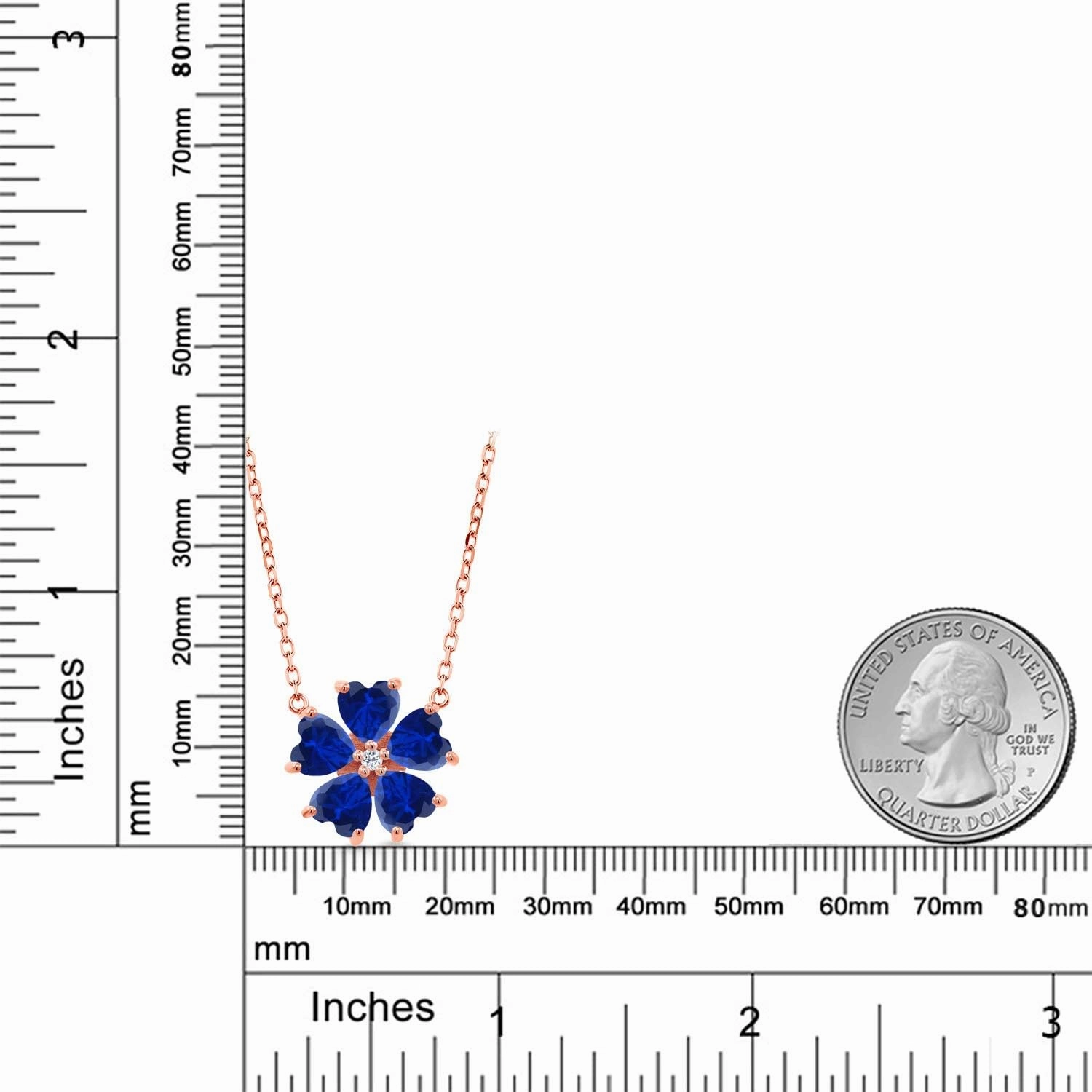 Gemstone Birthstone and White Topaz Flower Pendant Necklace for Women | 925 Sterling Silver | Heart Shape 6MM Petals and Round 2MM Center | With 18 Inch Chain | Fine Jewelry for Her Mom Wife