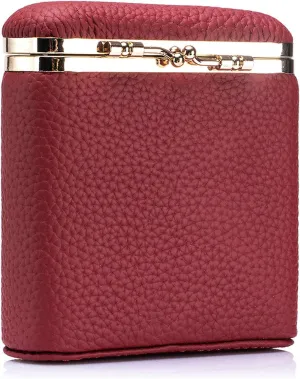 Genuine Leather Lipstick Case, Lipstick Organizer Holder with Mirror,Cosmetic Storage Kit Makeup Travel Cases Organizer Bag for Purse (Wine Red)