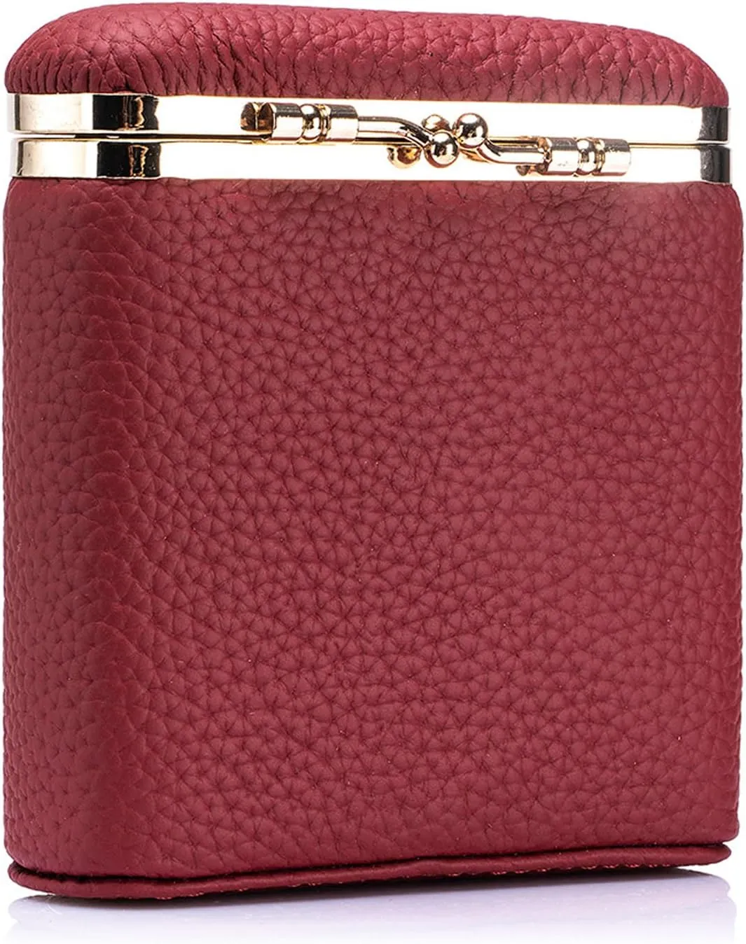 Genuine Leather Lipstick Case, Lipstick Organizer Holder with Mirror,Cosmetic Storage Kit Makeup Travel Cases Organizer Bag for Purse (Wine Red)