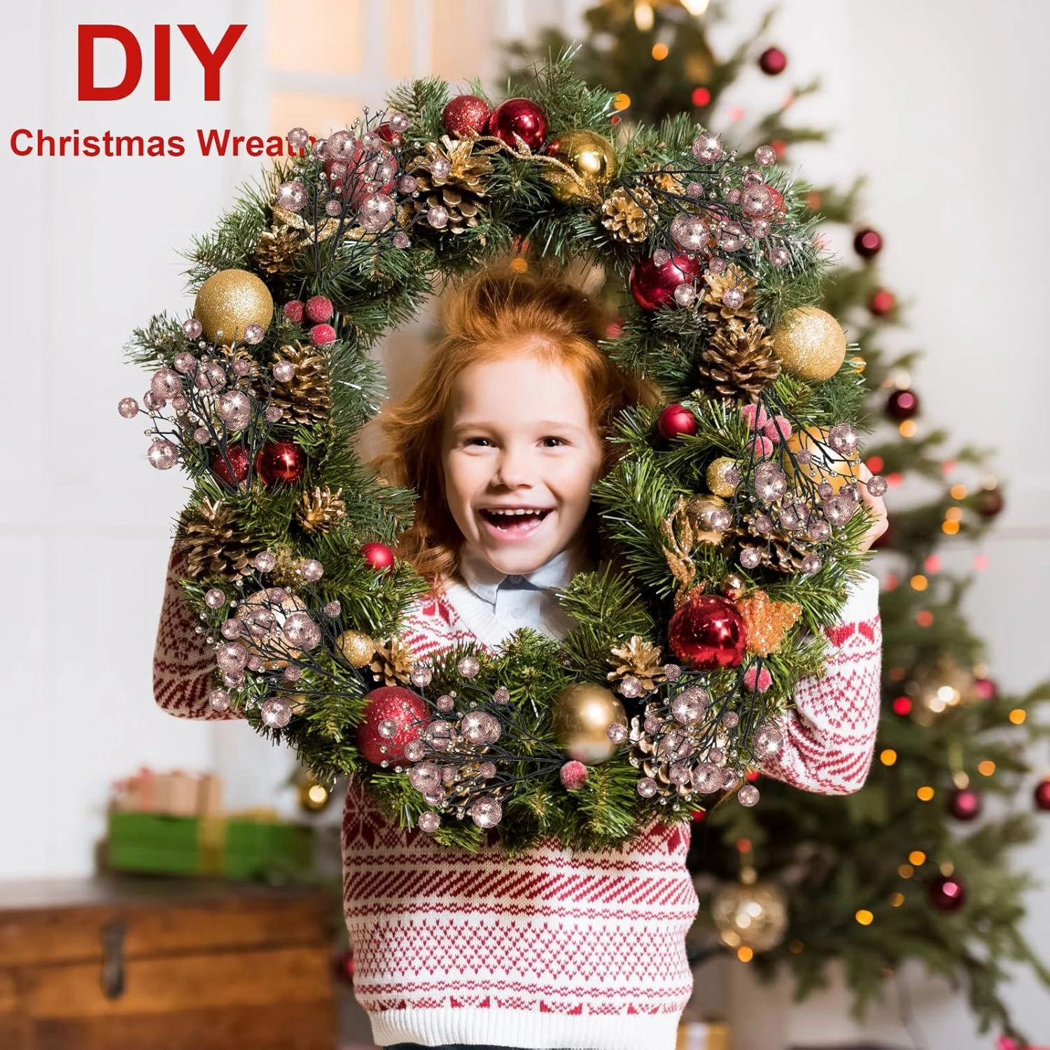 Geosar 24 Pieces Christmas Glitter Berries Stems 10 Inch Christmas Berry Picks Artificial Glittered Berries Ornaments Floral Stems for Xmas Tree,Home Wreath,Party Decoration(Rose Gold)