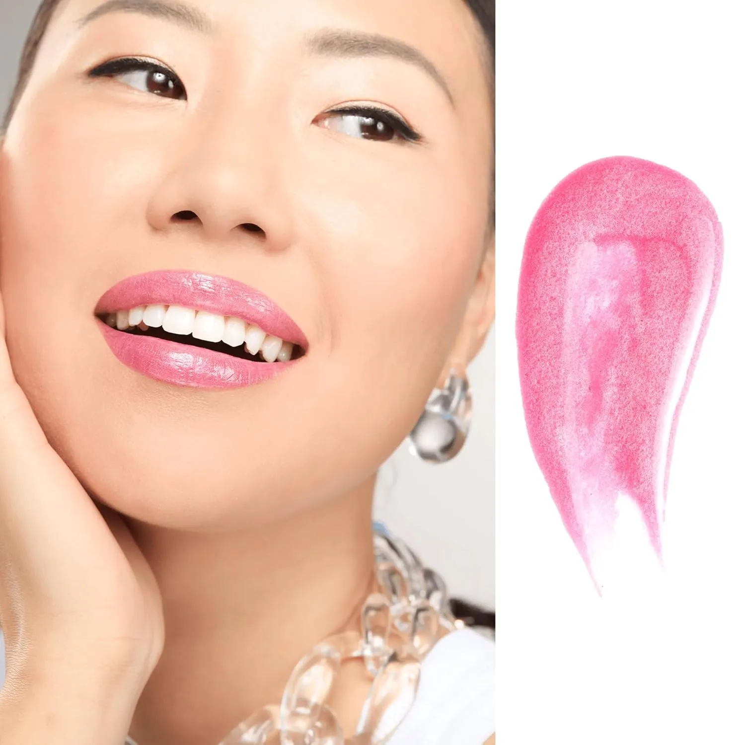 Gerard Cosmetics Color Your Smile Lip Gloss Pink Frosting, Super Pigmented Pink Glitter Lip Gloss with LED Light and Mirror, Shiny Finish, Hydrating Liquid Lip Color