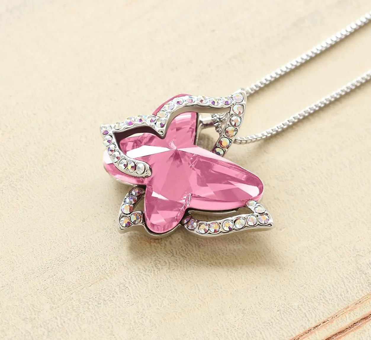 Gift Butterfly Birthstone Crystal Necklace, Silver Tone with 18” 2” Chain, Necklace for Mother’s Day Anniversary Birthday Gifts for Women and Daughter