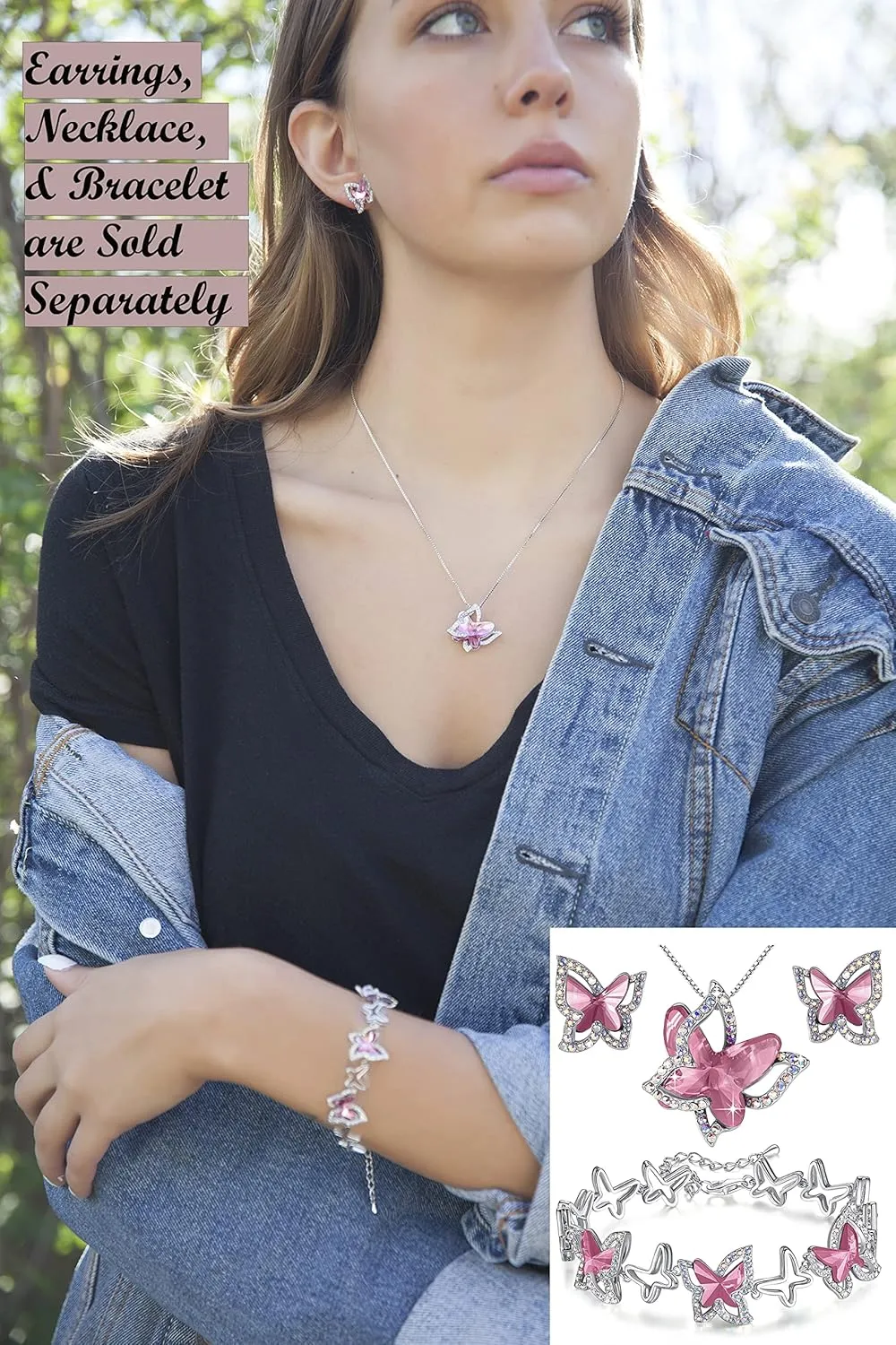 Gift Butterfly Birthstone Crystal Necklace, Silver Tone with 18” 2” Chain, Necklace for Mother’s Day Anniversary Birthday Gifts for Women and Daughter