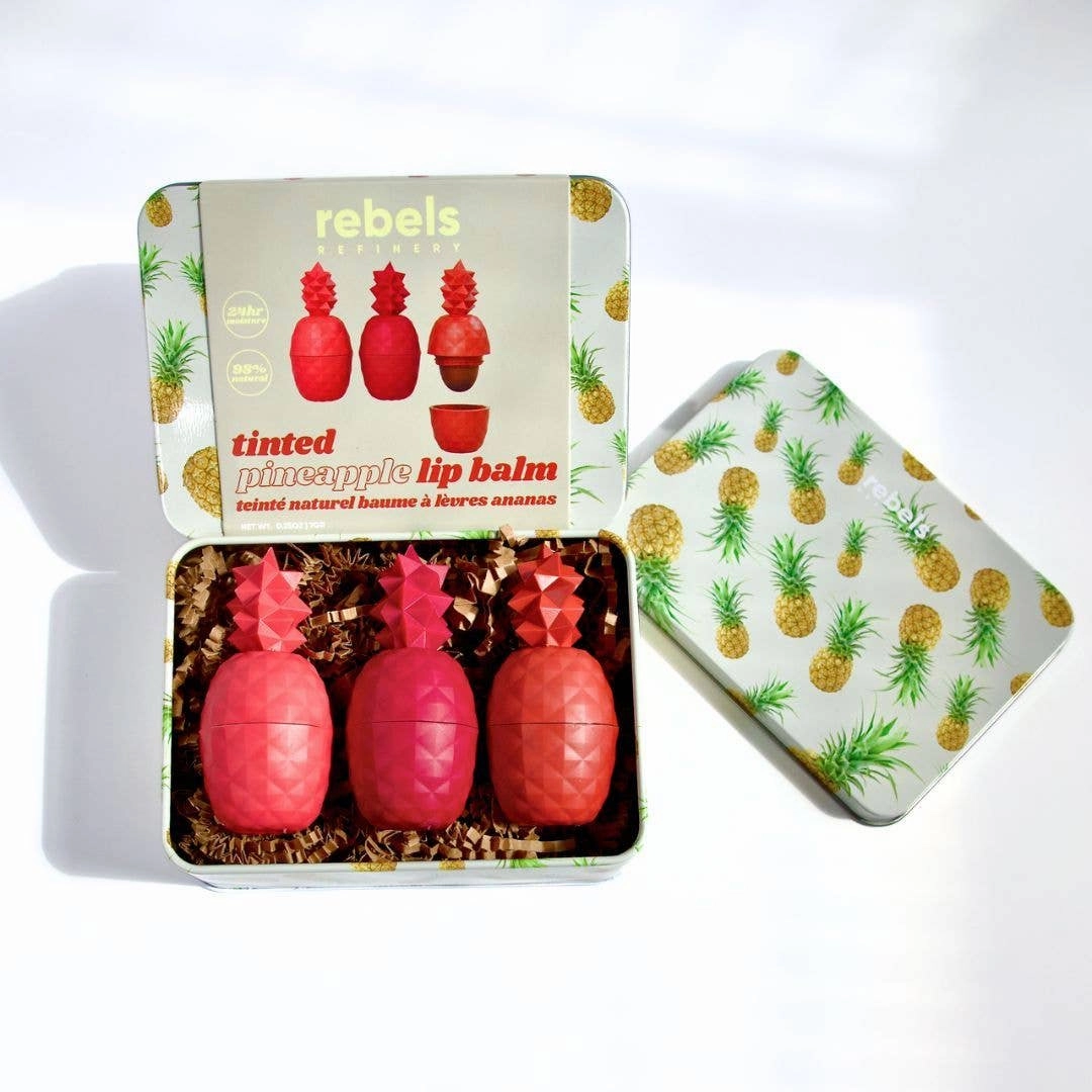 Gift Set 3 Pack Tinted Lip Balm Pineapple Reusable Tin by Rebels Refinery