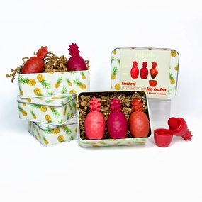 Gift Set 3 Pack Tinted Lip Balm Pineapple Reusable Tin by Rebels Refinery