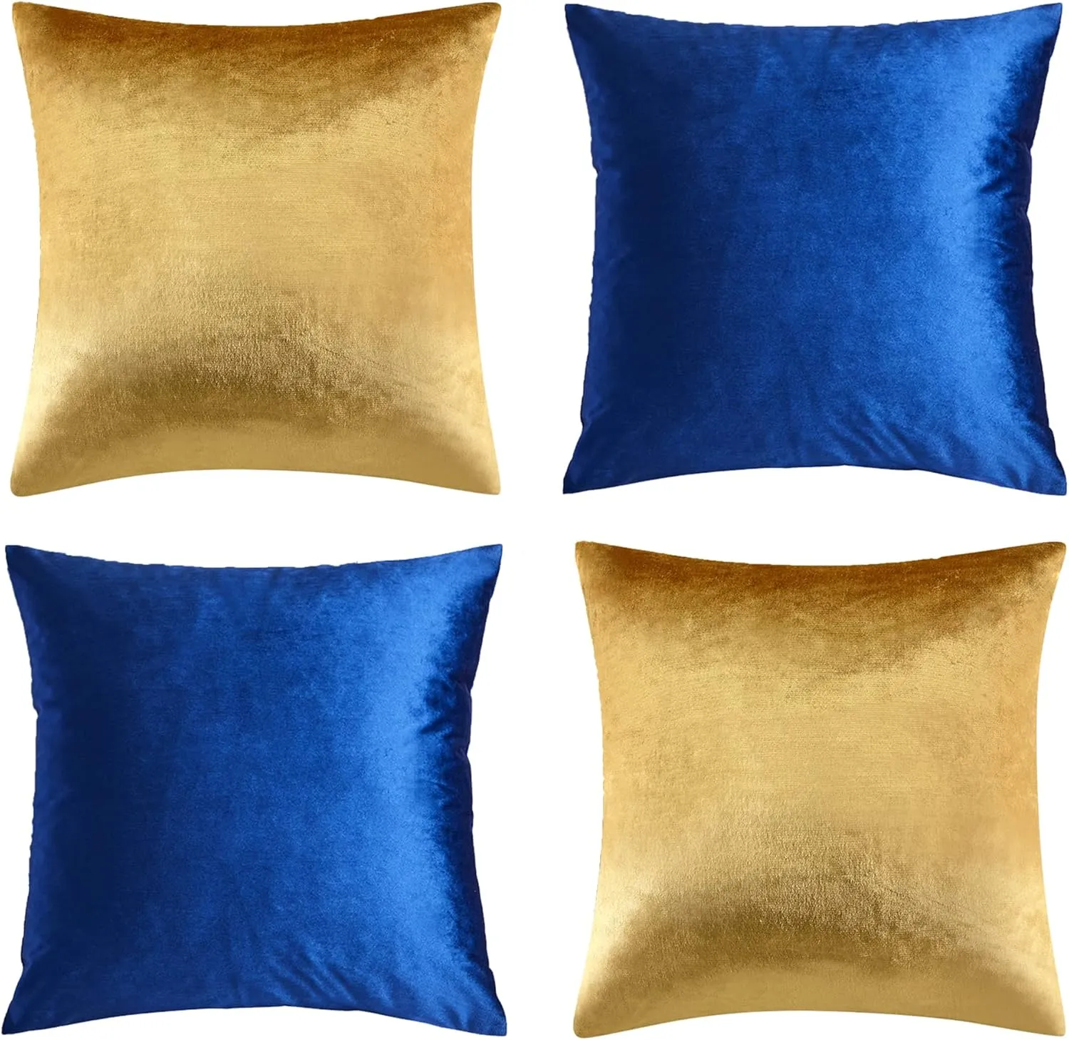 GIGIZAZA Decorative Throw Pillow Covers 18 x 18,Gold Blue Soft Pillow Covers, Set of 4 Square Velvet Cushion Covers