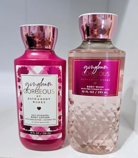 Gingham Gorgeous Bath & Body Set, Body Lotion with Shea Butter 8 fl oz, Body Wash with Pro-Vitamin B5 10 fl oz