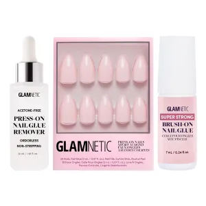 Glamnetic Press-On Nails - Ballet Pink | Opaque Light Blush Pink Short Almond False Nails | 15 Sizes - 30 Nail Kit with Glue and Remover