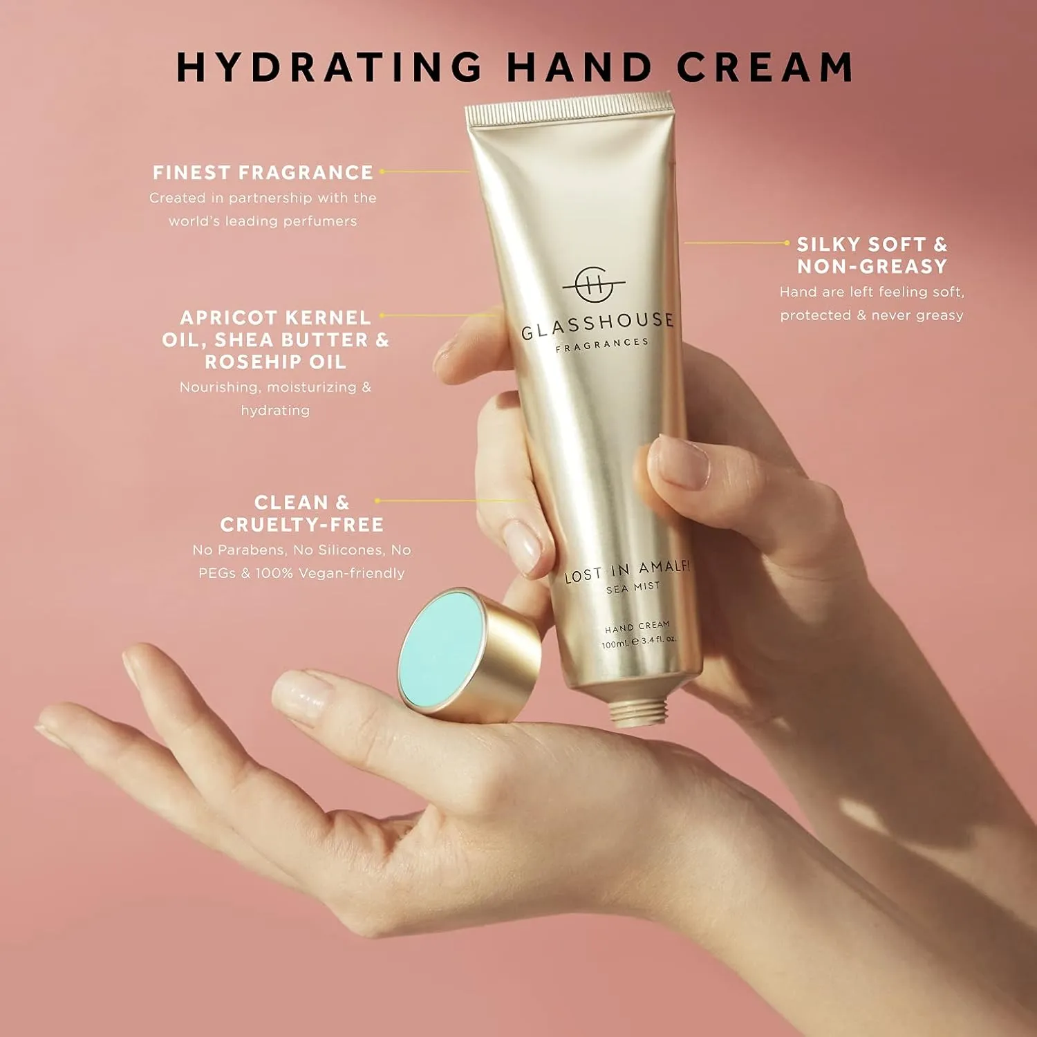 Glasshouse Fragrances I'll Take Manhattan Hand Cream, Rich in Shea Butter & Rosehip Oil, Moisturizing & Perfume Scented, Orchids & Blood Orange, 3.4 Fl Oz (100mL)