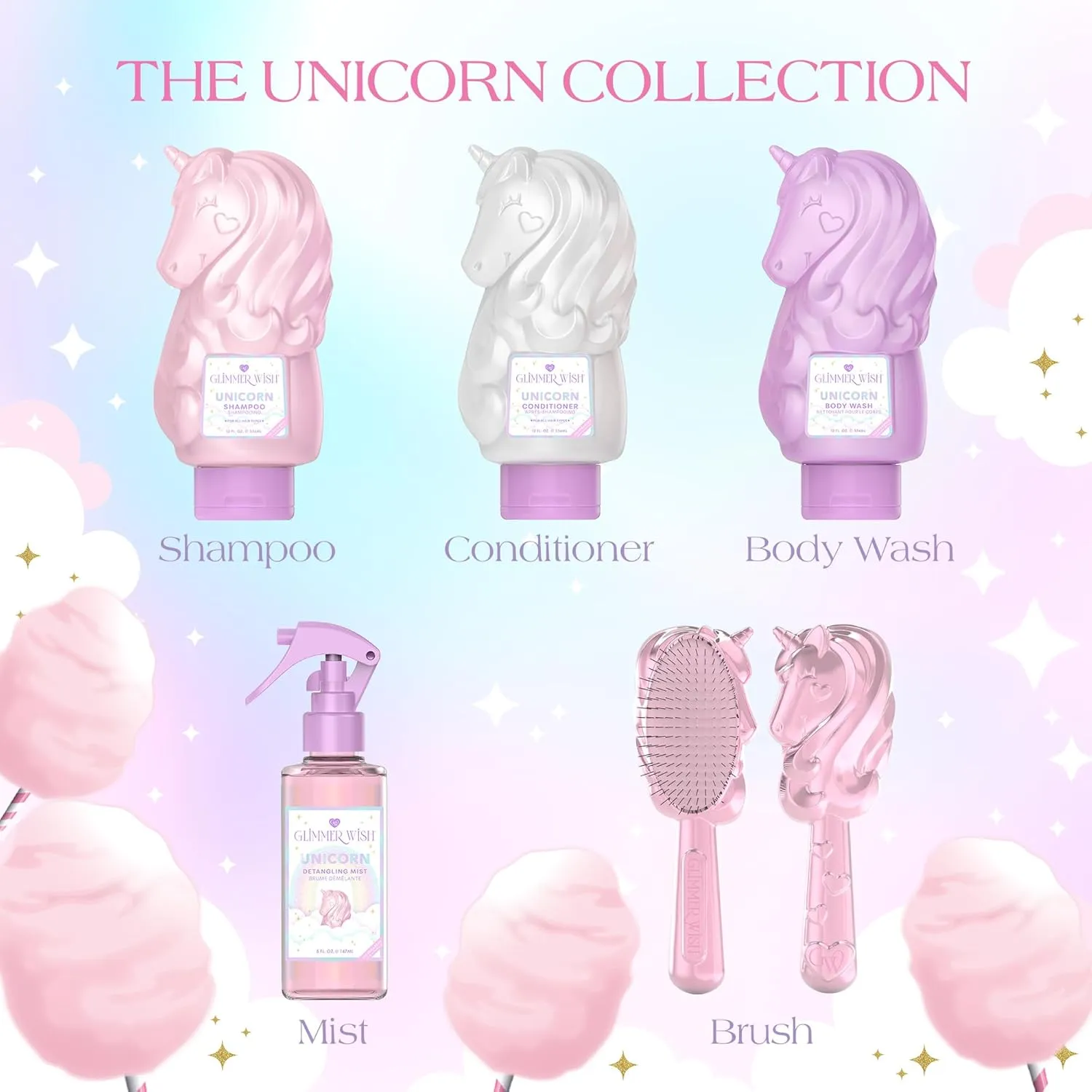 Glimmer Wish Unicorn Kids Conditioner, Paraben and Sulfate Free Conditioner for Strong and Smooth Hair, Kids Hair Care, Cotton Candy Scent, 12 Fl Oz