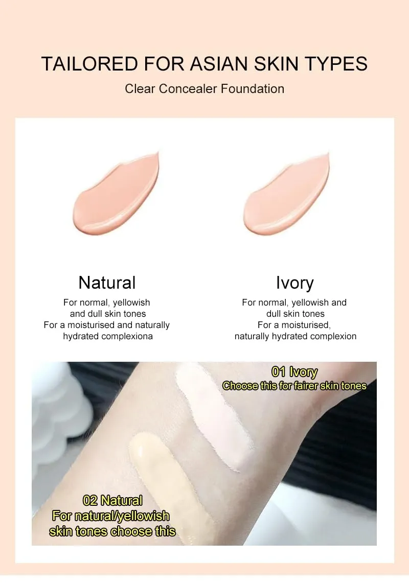 Glow All Day Long Gauze Beauty Liquid Foundation, Long Lasting Flawless Coverage, Improves Uneven Skin Tone, Oil-Free, Lightweight, Hydrating, Dewy Finish, Easy Application (Ivory)