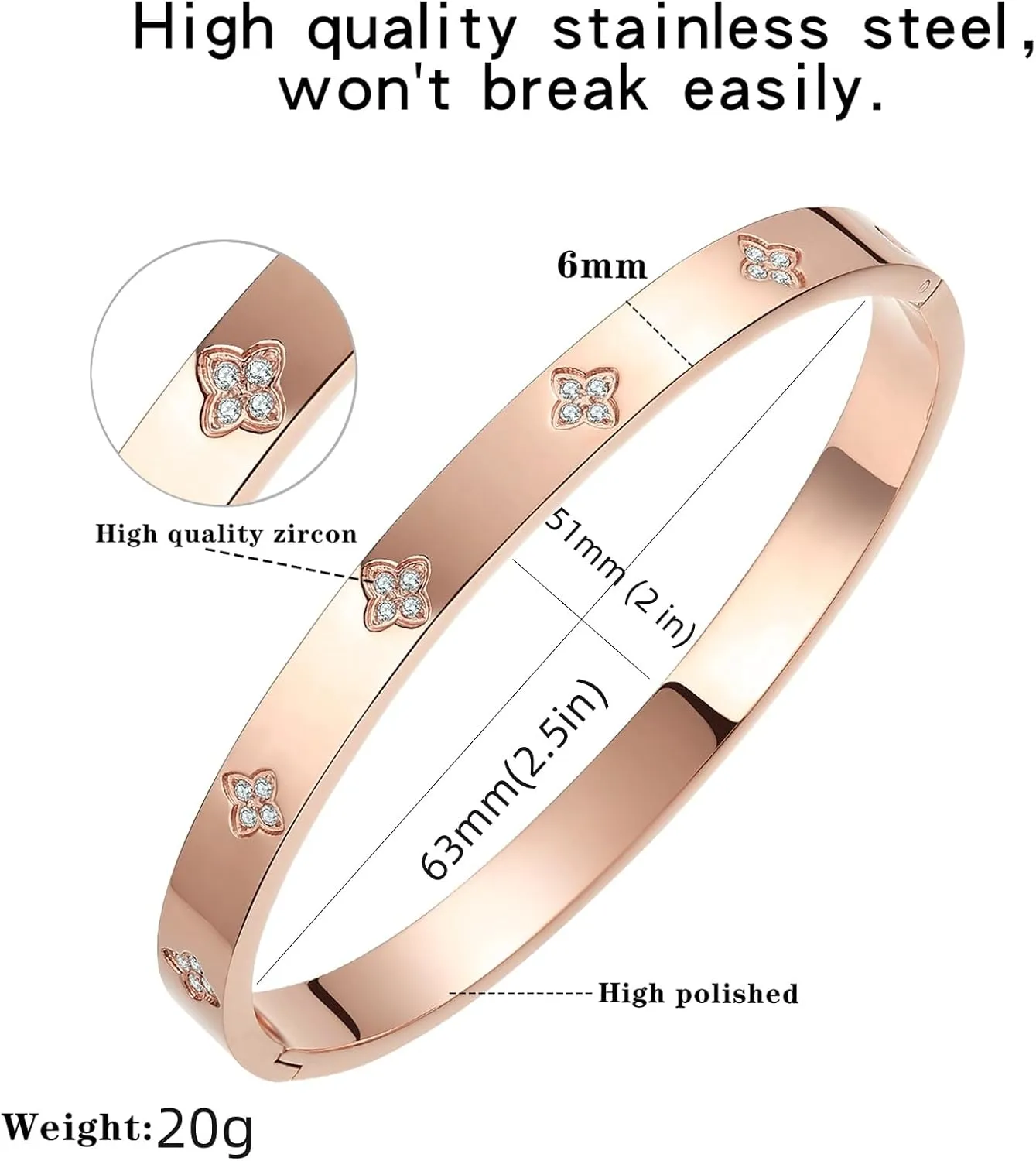 Gold Bangle Bracelets for Women Four Leaf Clover Lucky Love Cubic Zirconia Bracelet
