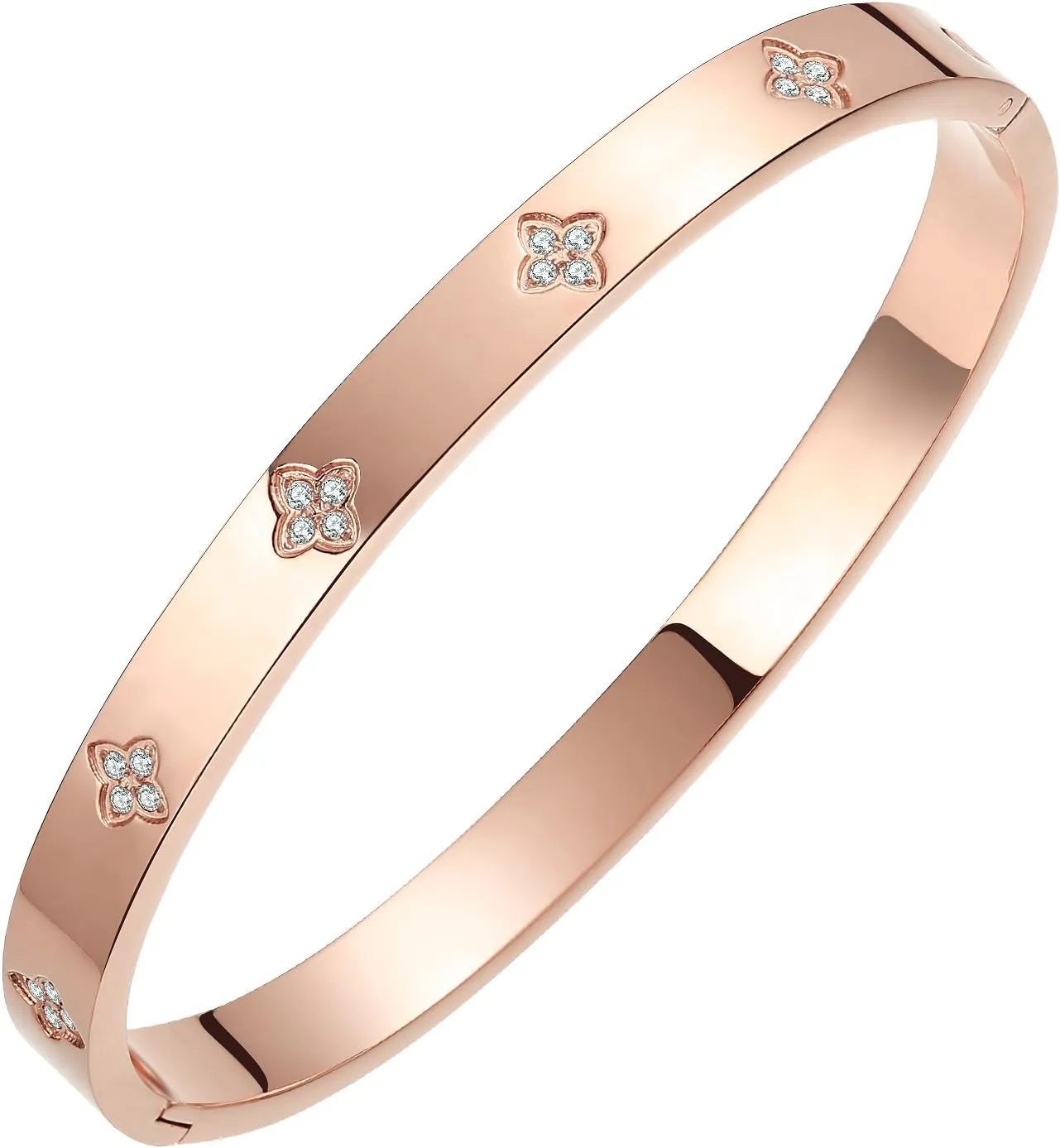 Gold Bangle Bracelets for Women Four Leaf Clover Lucky Love Cubic Zirconia Bracelet
