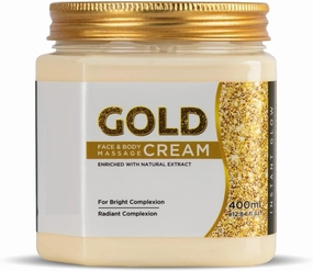 Gold Face & Body Massage Cream | Balances Skin Moisture | Heals Acne | Boosts Collagen Production | Paraben & Sles Free | 400ml