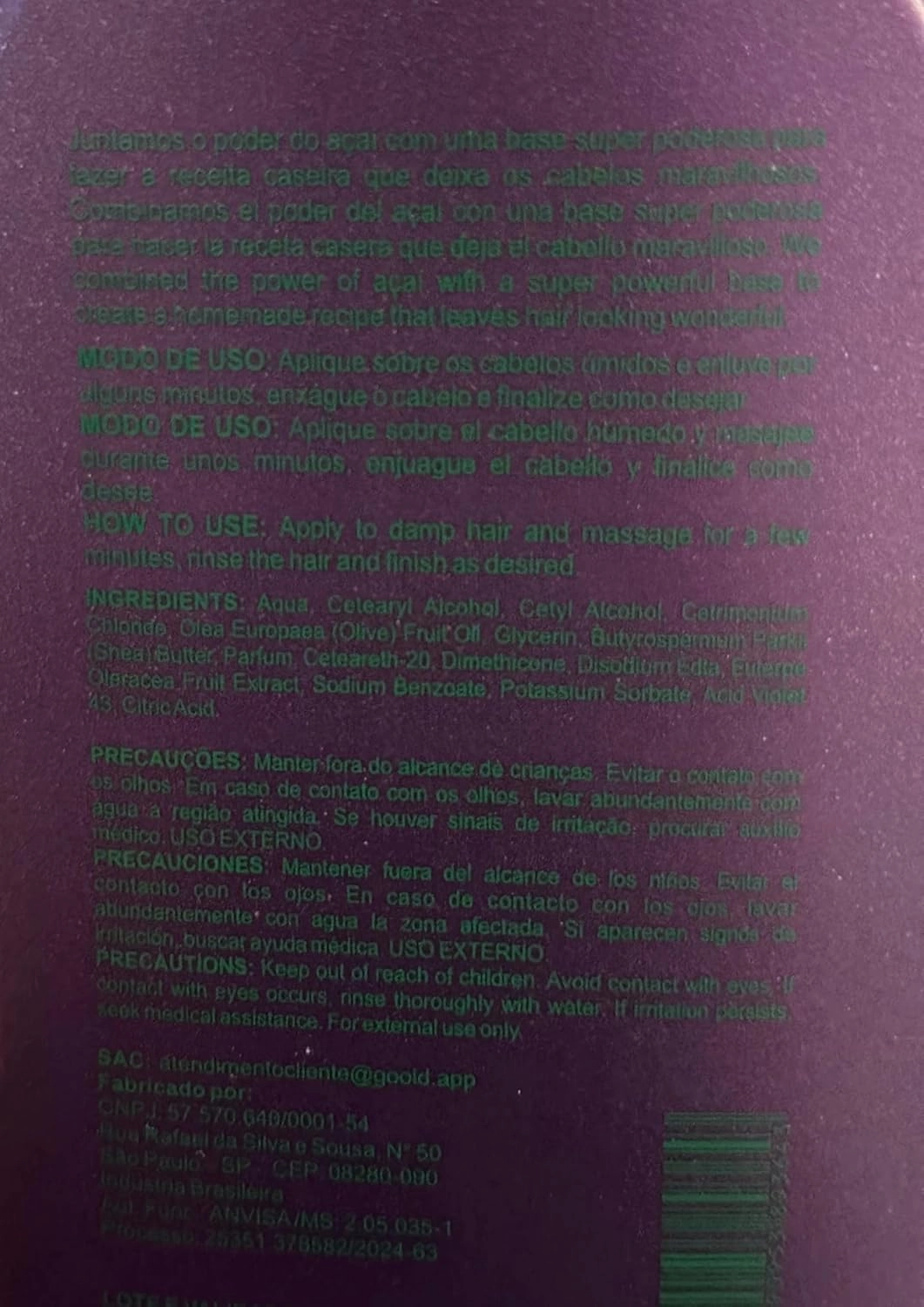 Gold Spell - Caseirinho Capilar de Acai - (Acai Berry Treatment) Moisturizing Hair 250ml (8.45 Fl. Oz) - Imported from Brazil
