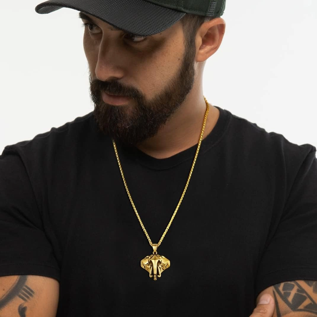 GOLDCHIC JEWELRY Africa Map Necklace for Men, Stainless Steel African Tribal/Egyptian Eye of Horus/I LOVE AFRICA/Elephant Map Hiphop Jewelry Unisex with 22' 2'Adjustable Chain
