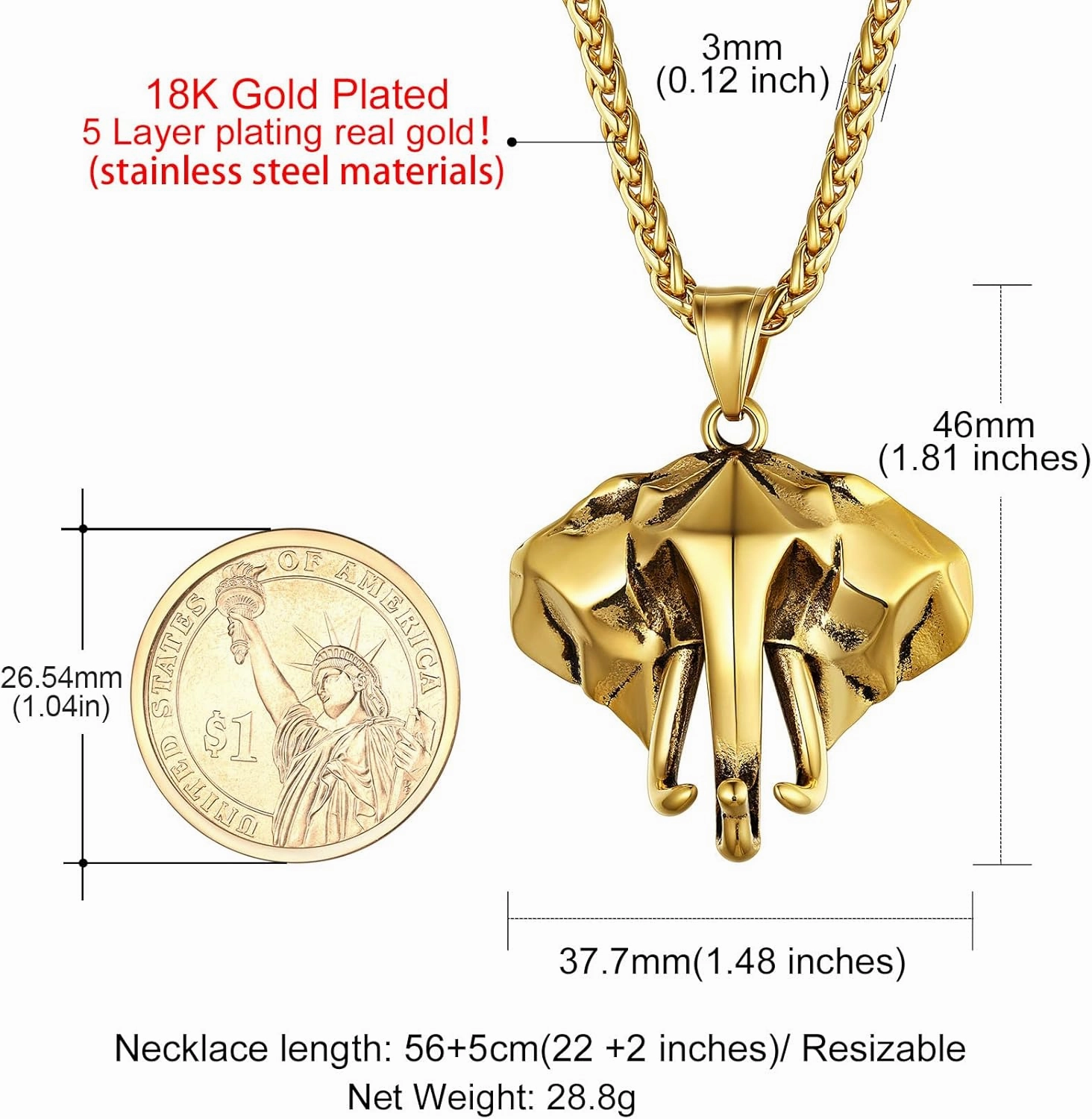 GOLDCHIC JEWELRY Africa Map Necklace for Men, Stainless Steel African Tribal/Egyptian Eye of Horus/I LOVE AFRICA/Elephant Map Hiphop Jewelry Unisex with 22' 2'Adjustable Chain