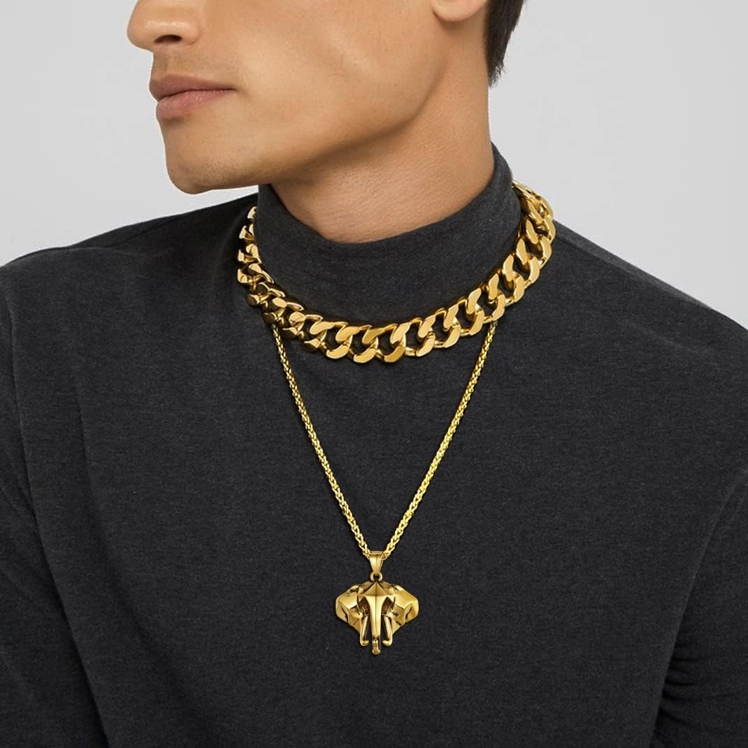 GOLDCHIC JEWELRY Africa Map Necklace for Men, Stainless Steel African Tribal/Egyptian Eye of Horus/I LOVE AFRICA/Elephant Map Hiphop Jewelry Unisex with 22' 2'Adjustable Chain