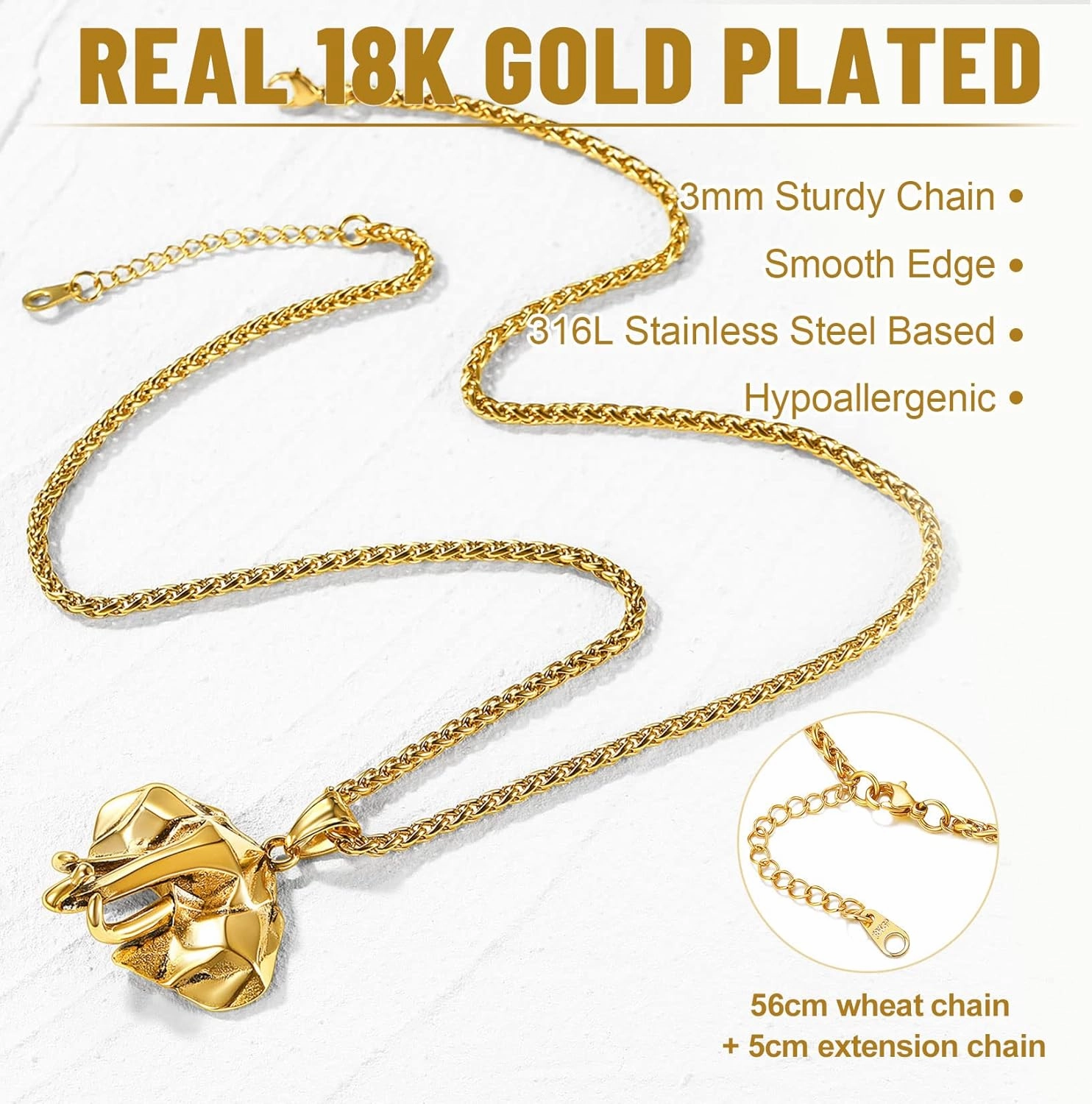GOLDCHIC JEWELRY Africa Map Necklace for Men, Stainless Steel African Tribal/Egyptian Eye of Horus/I LOVE AFRICA/Elephant Map Hiphop Jewelry Unisex with 22' 2'Adjustable Chain