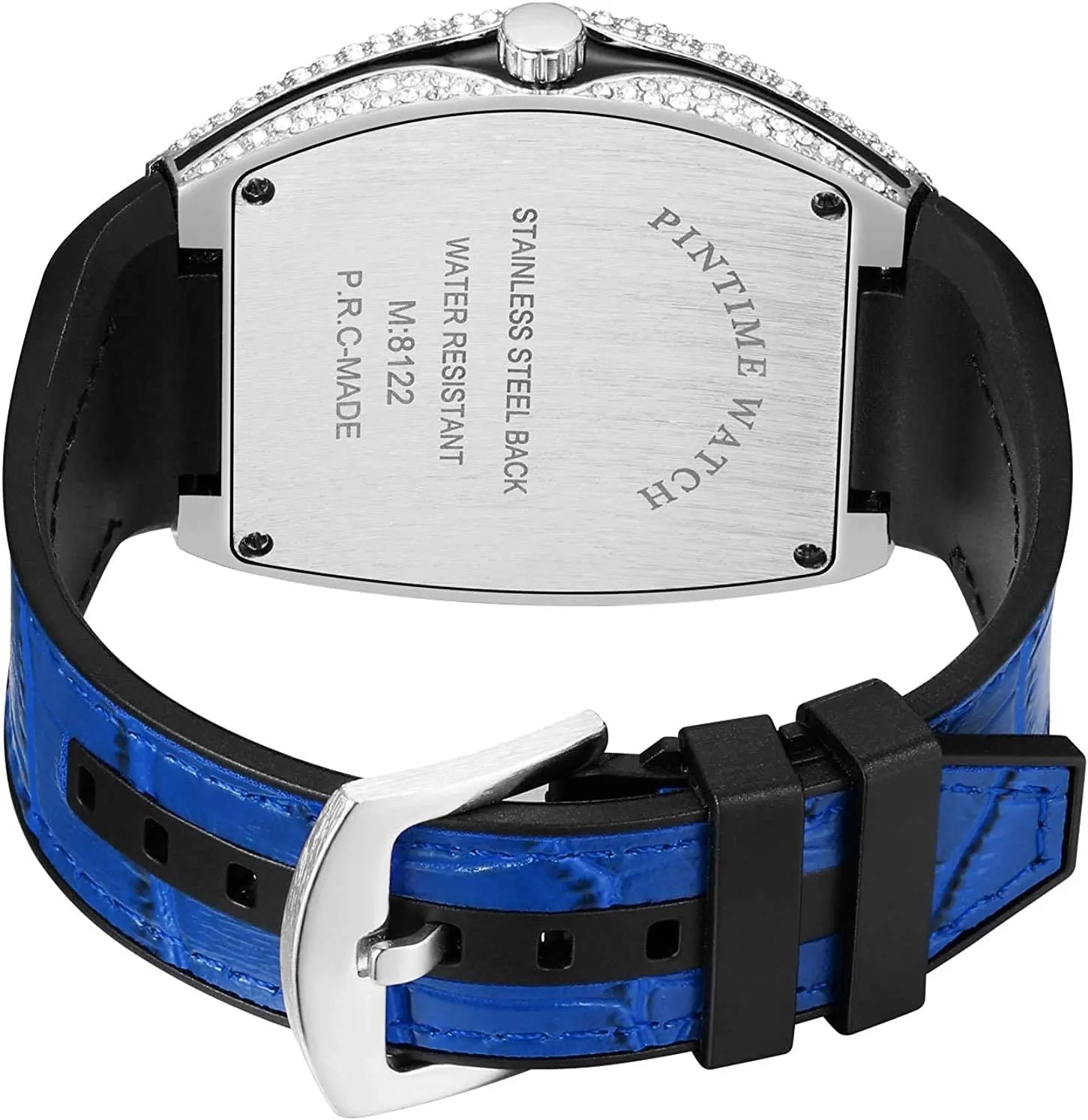 Gosasa Men's Fashion Cool Unique Tonneau Watch Bling Crystal Rhinestone Quartz Wristwatches with Rubber Strap