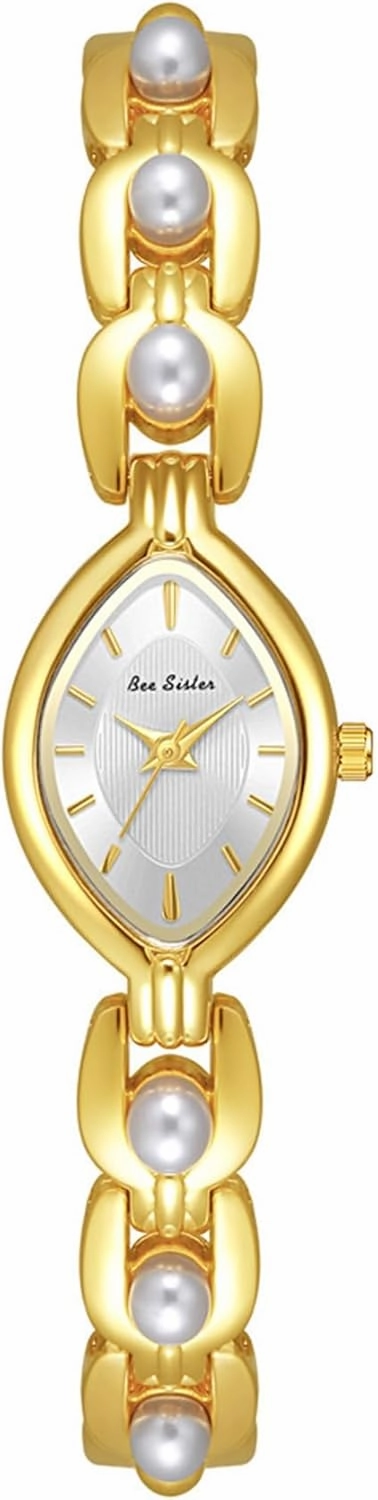 Gosasa Vintage Pearl Bracelet Watch for Women Elegant Small Oval Dial Jewelry Wristwatch Waterproof Dainty Gold Ladies Gift Watch for Mom Wife
